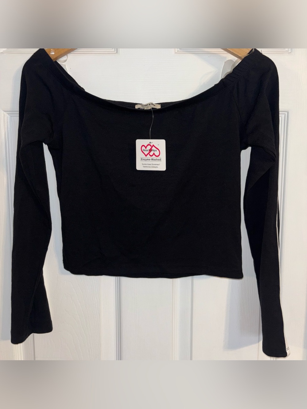 Heart Hips Black Off-Shoulder,Long Sleeve Top